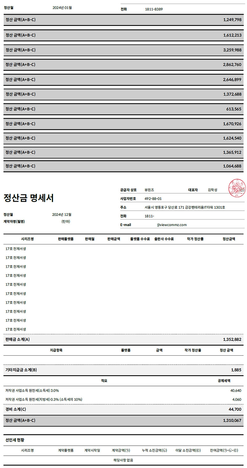 탄마, 2024년 17호 천재서생 수익 인증